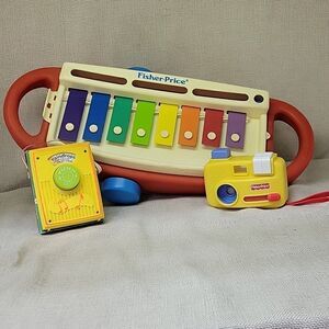 Vintage Fisher Price Xylophone Musical Pull Toy 1989, Pocket Radio #792, Camera